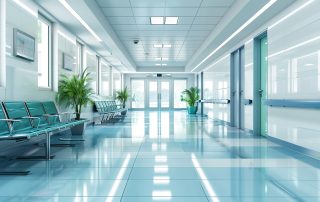 Modern healthcare corridor with integrated door control and secure access systems