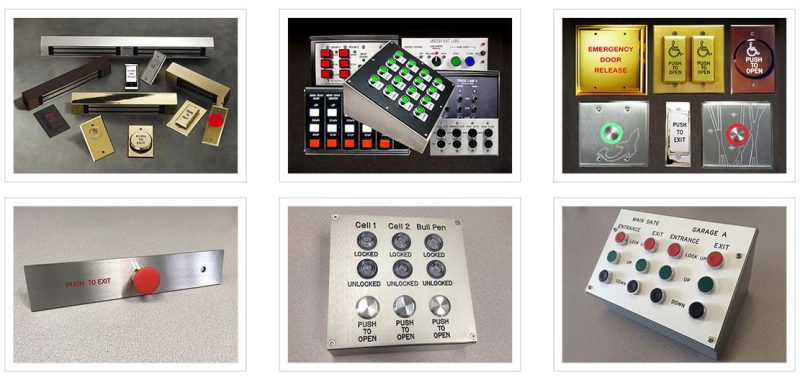 Product collage of interlock controllers, custom fabrications, push buttons and more